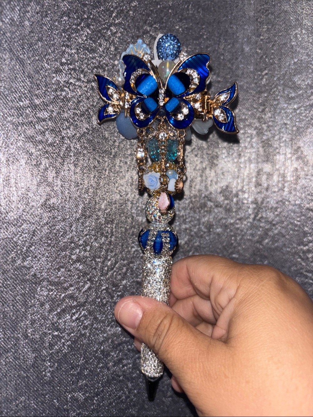 Blue Crystal Butterfly Decorative Pen - Women Accessories